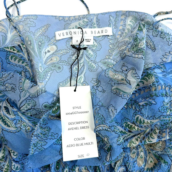 VERONICA BEARD Avenel Silk Ruffle Dress in Blue Sz 0 - Picture 15 of 15